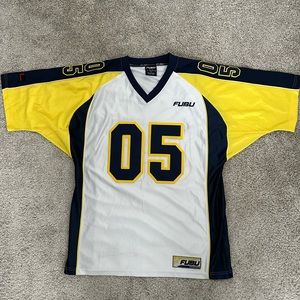 VTG 90s FUBU Sport Men’s Jersey L Yellow Blue Football Sewn